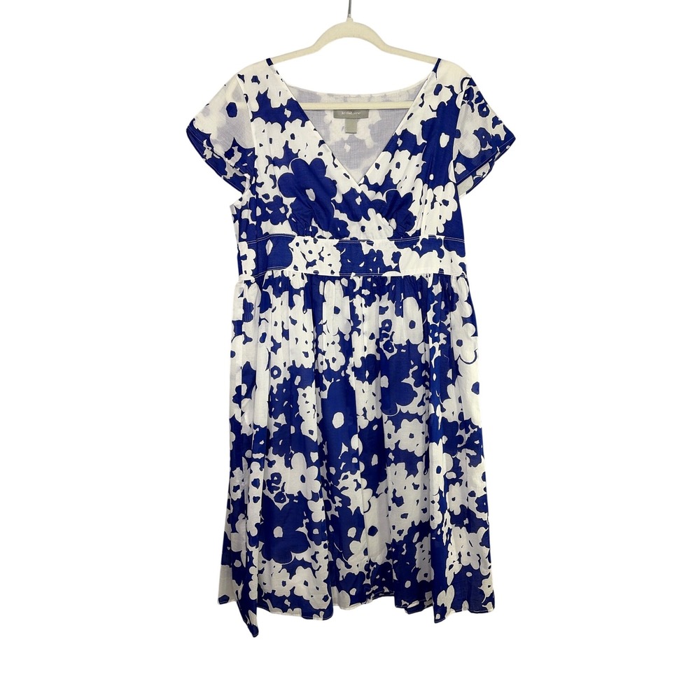 Liz Claiborne Blue White Floral V-Neck Fit Flare‎ Dress Plus 14 Short Sleeve